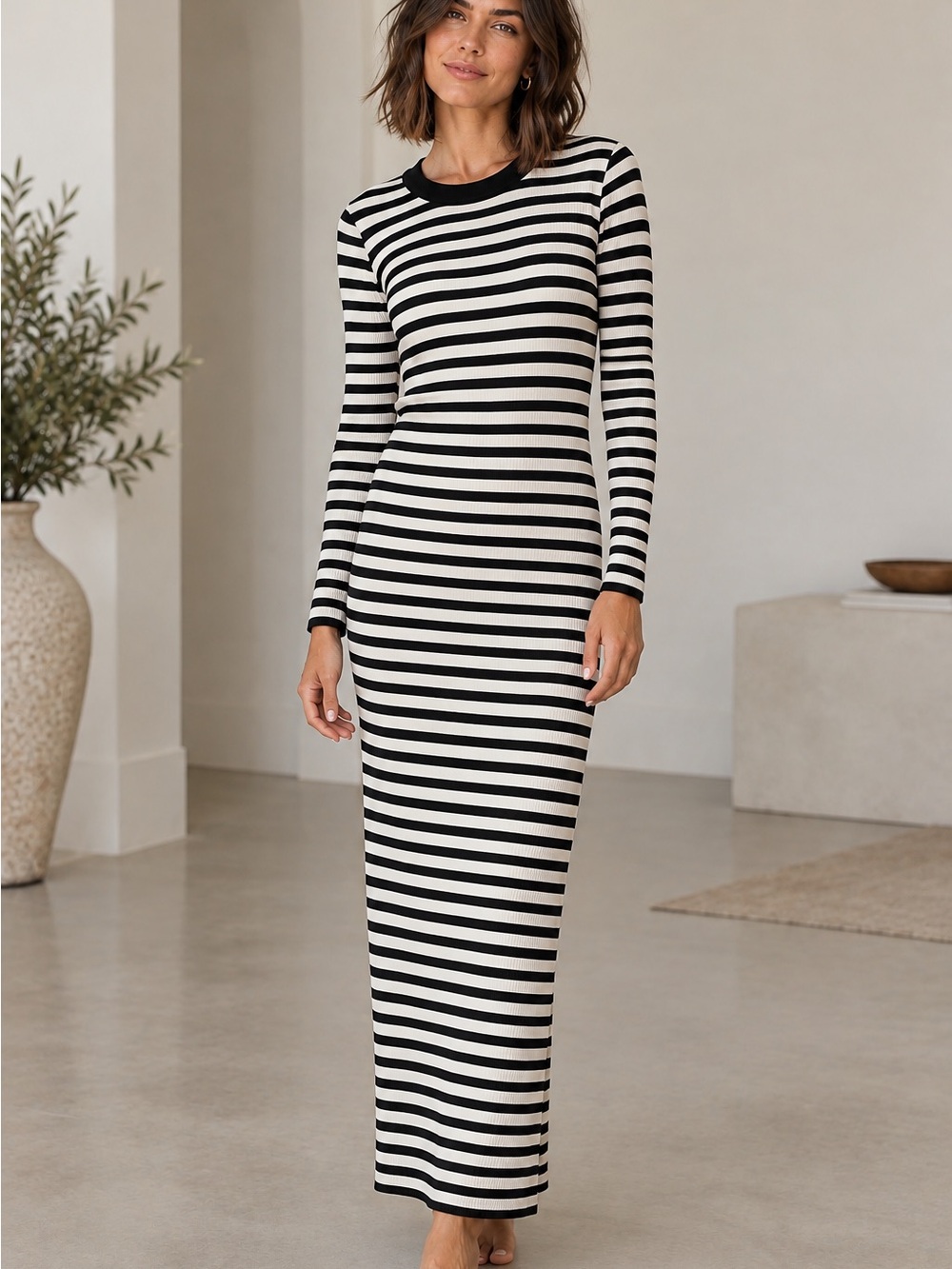 New! Maxi Sweater Dress~ ribbed knit with crew neck and back slit~ NWT ~ sz L